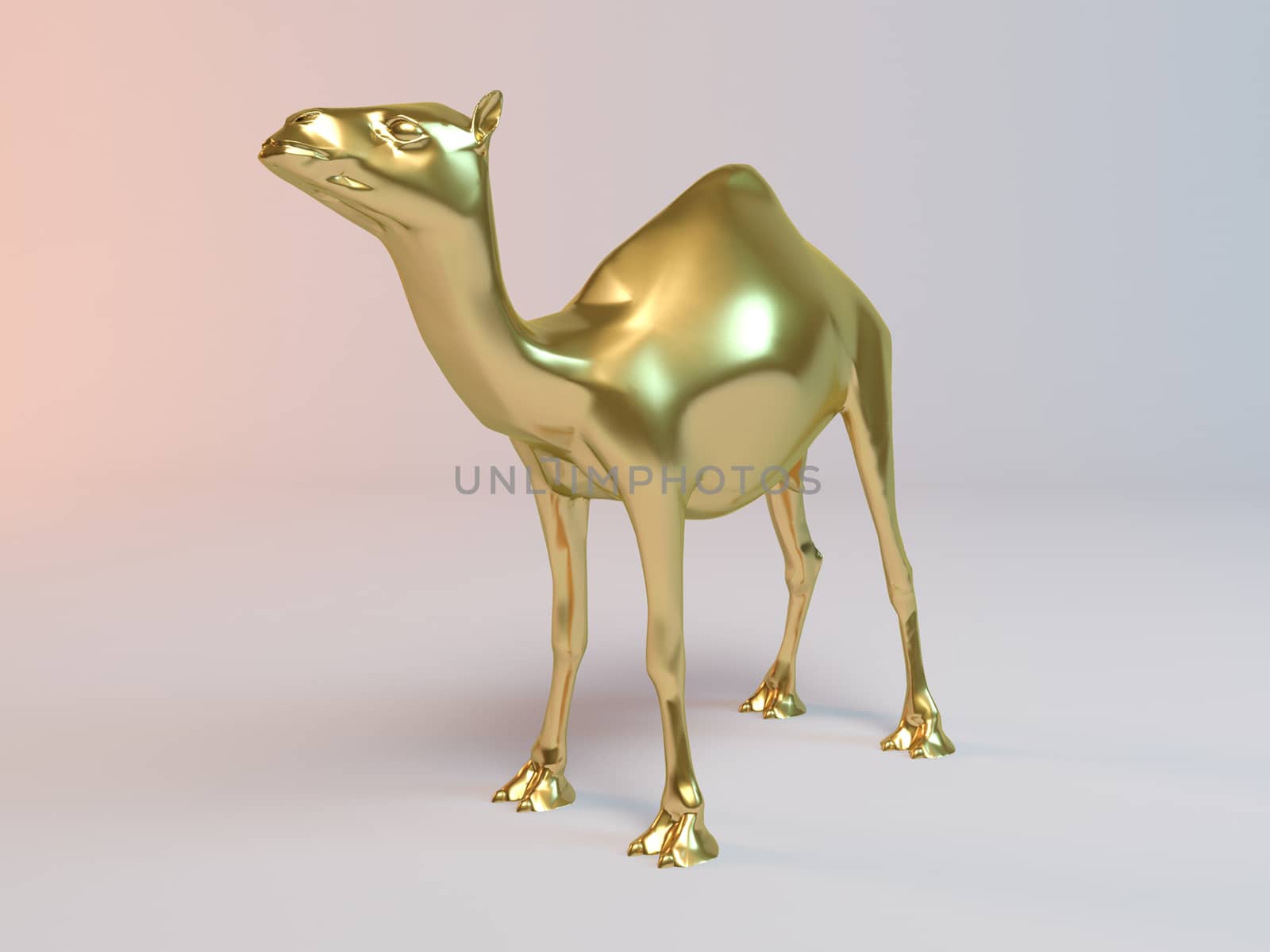 Golden 3D animal camel inside a stage with high render quality to be used as a logo, medal, symbol, shape, emblem, icon, business, geometric, label or any other use