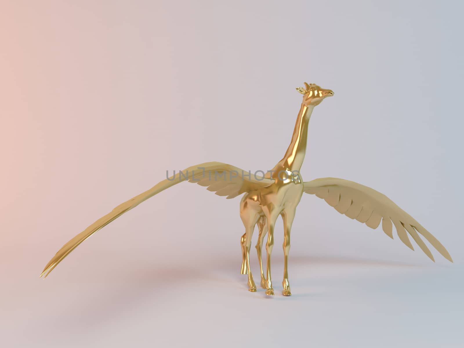 Golden 3D flying animal giraffe inside a stage with high render quality to be used as a logo, medal, symbol, shape, emblem, icon, business, geometric, label or any other use