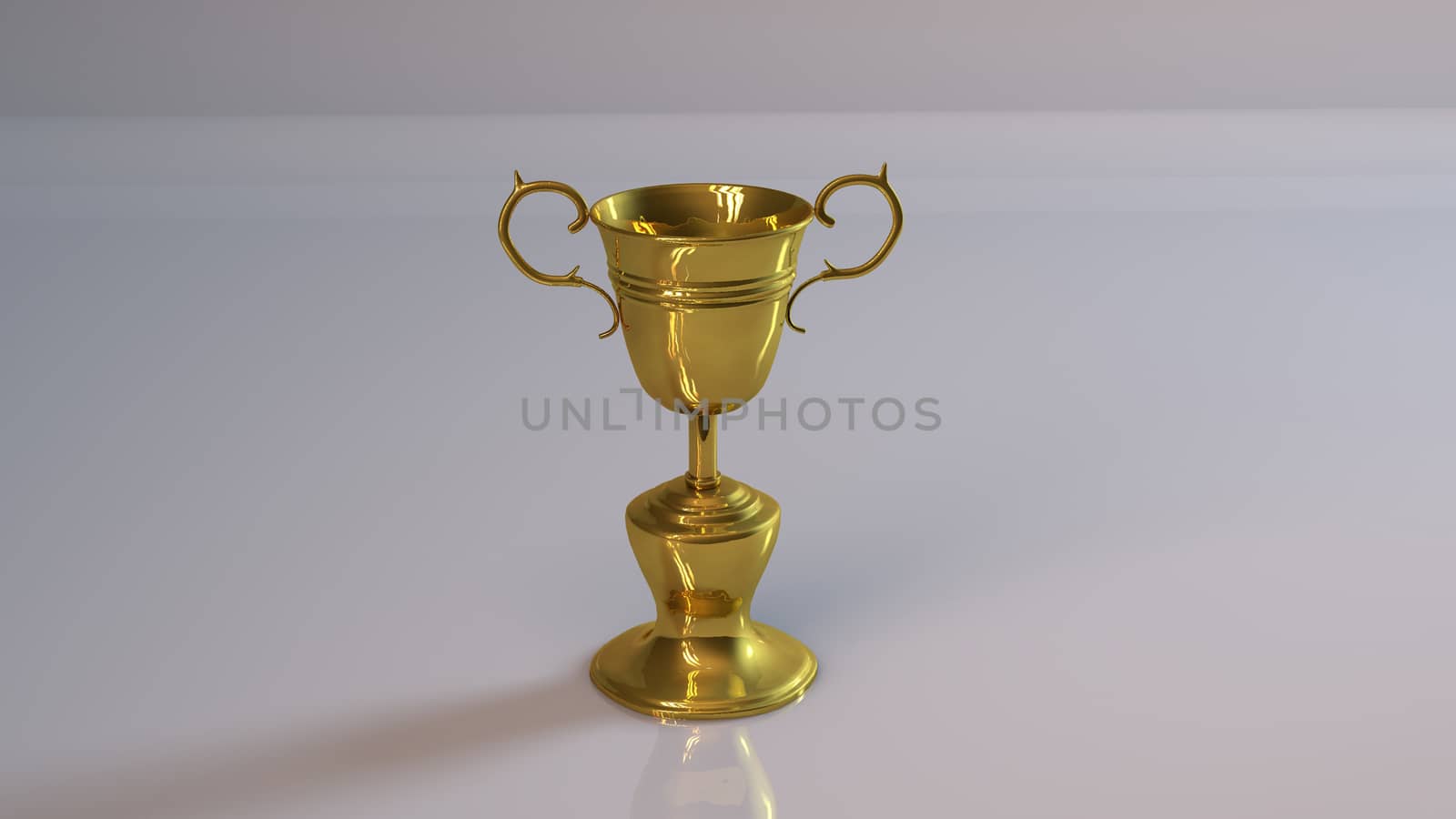 Golden 3D object (world cup) inside a white reflected stage with high render quality to be used as a logo, medal, symbol, shape, emblem, icon, business, geometric, label or any other use