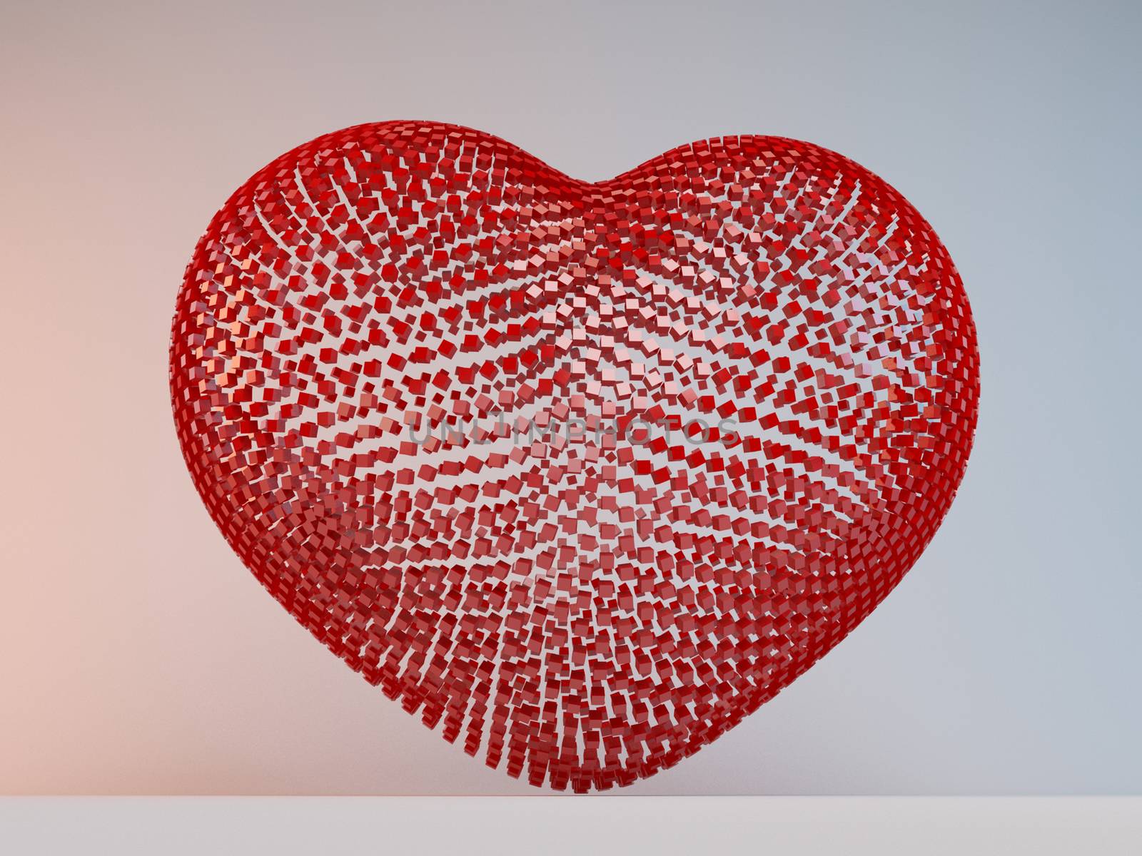 Happy Valentines Day.3D illuminated neon heart of glowing particles and wireframe.