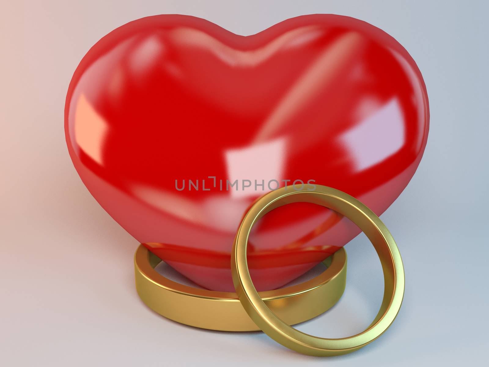 Marriage symbol 3D rendered Illustration inside a white stage for valentine day or weddings.