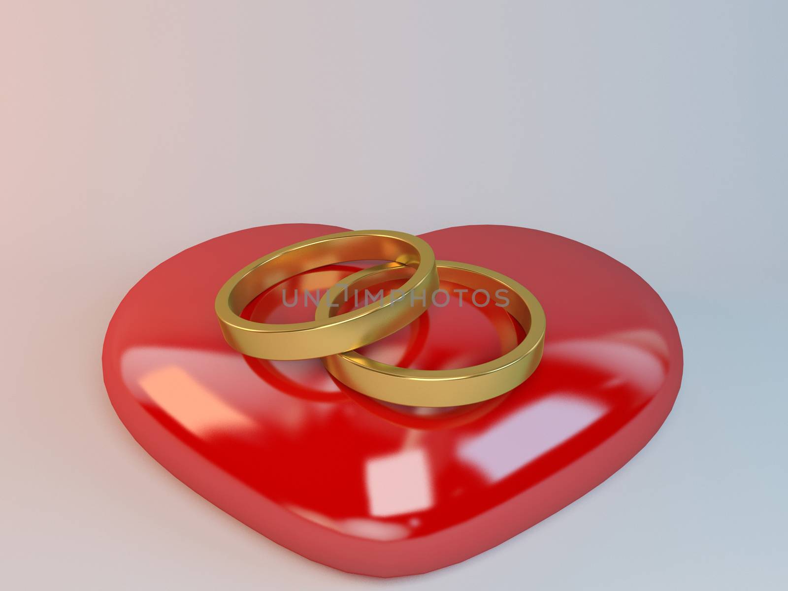 Marriage symbol 3D rendered Illustration inside a white stage for valentine day or weddings.