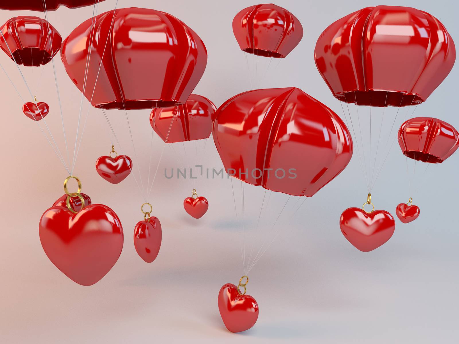 3d hearts and parachute falling by fares139