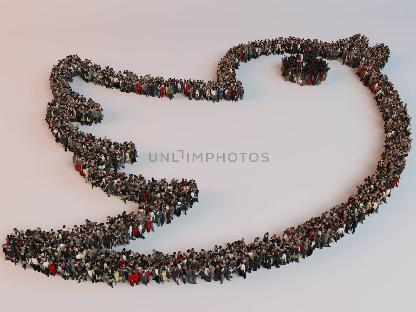 People in the form of an abstract symbol business? ?3d render inside a white stage