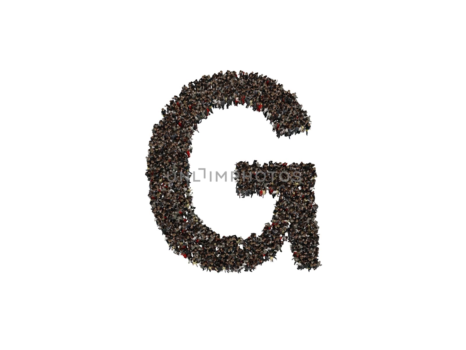 3d characters forming the letter G isolated on a white background seen from above