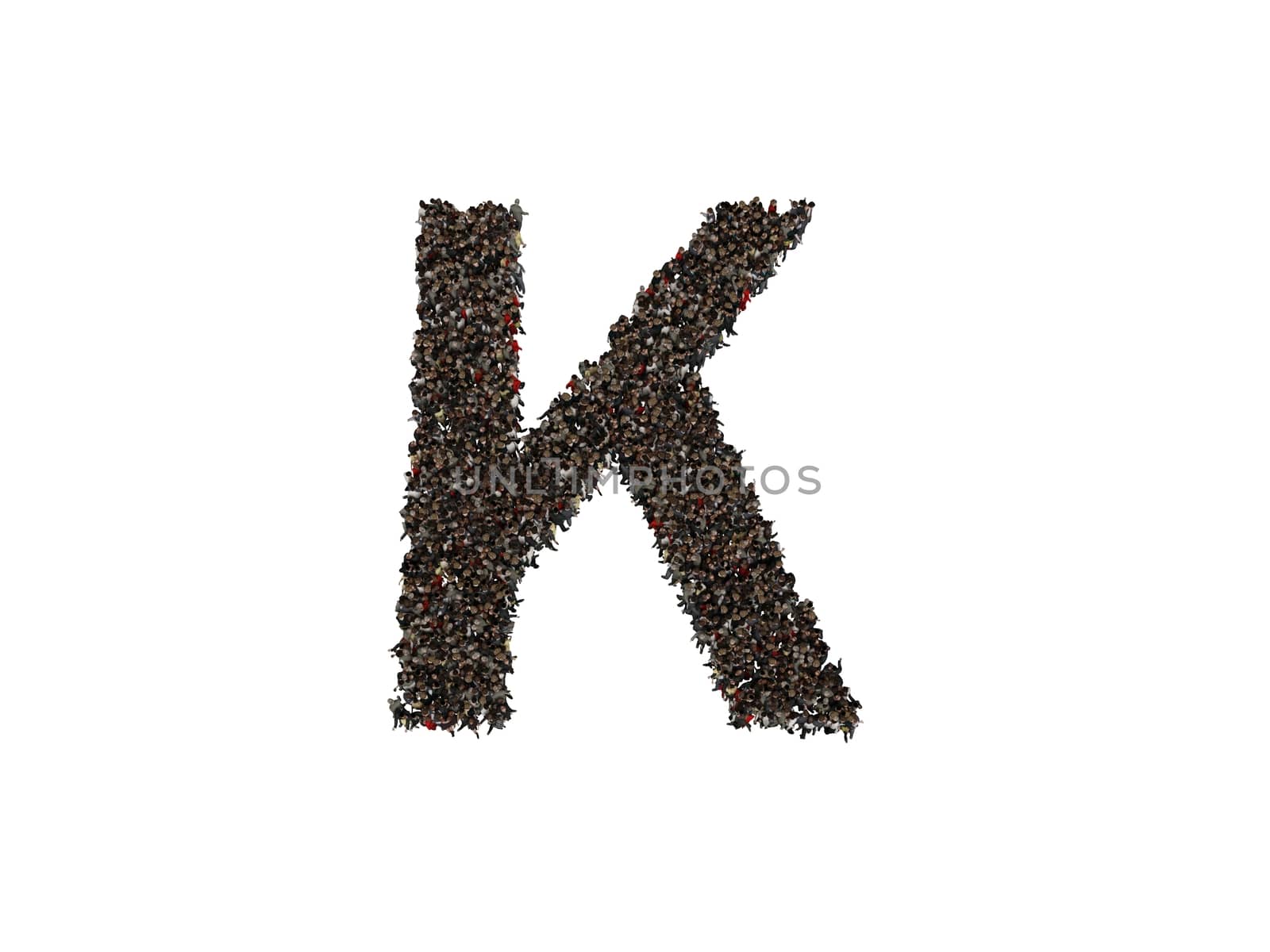 3d characters forming the letter K isolated on a white background seen from above