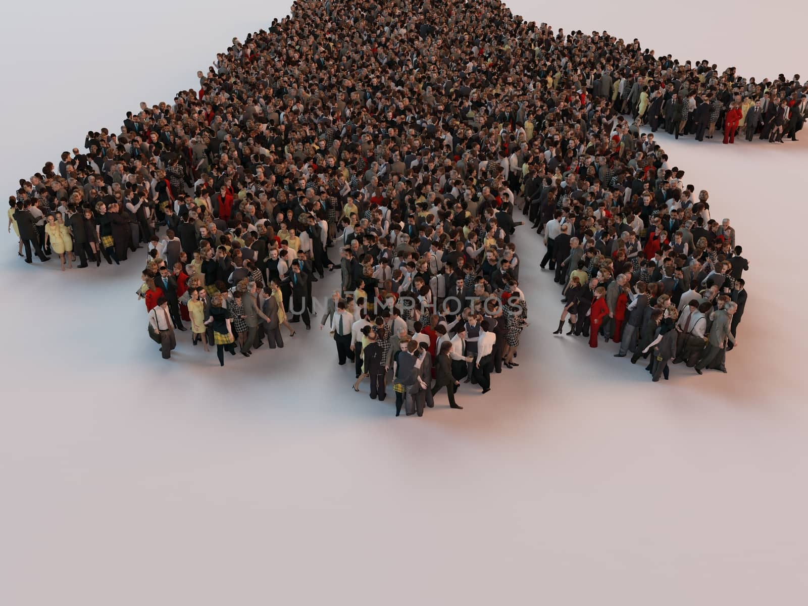 People in the form of an abstract symbol business 3d render inside a white stage
