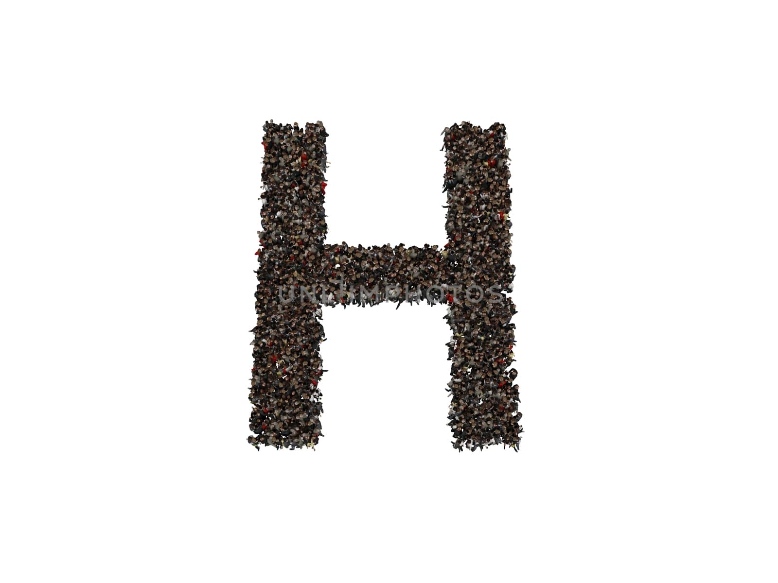 3d characters forming the letter H isolated on a white background seen from above