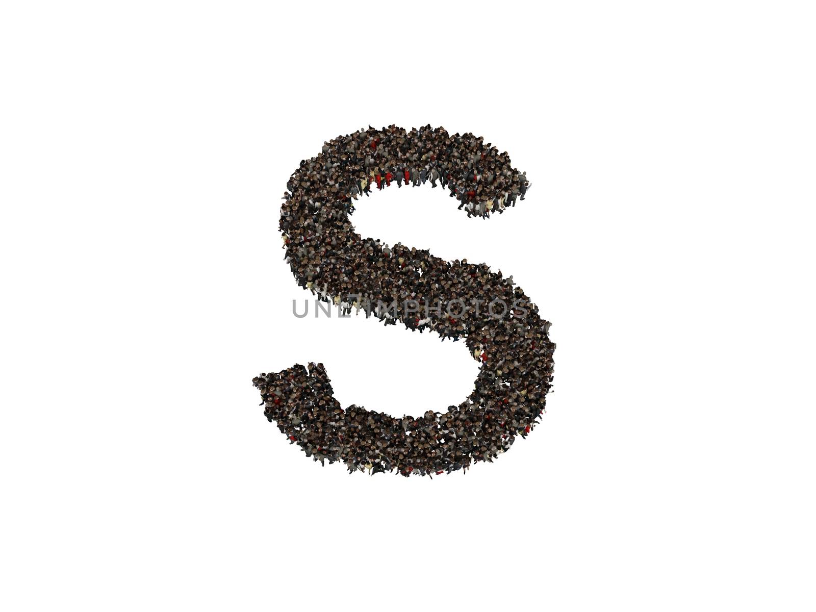 3d characters forming the letter S isolated on a white background seen from above