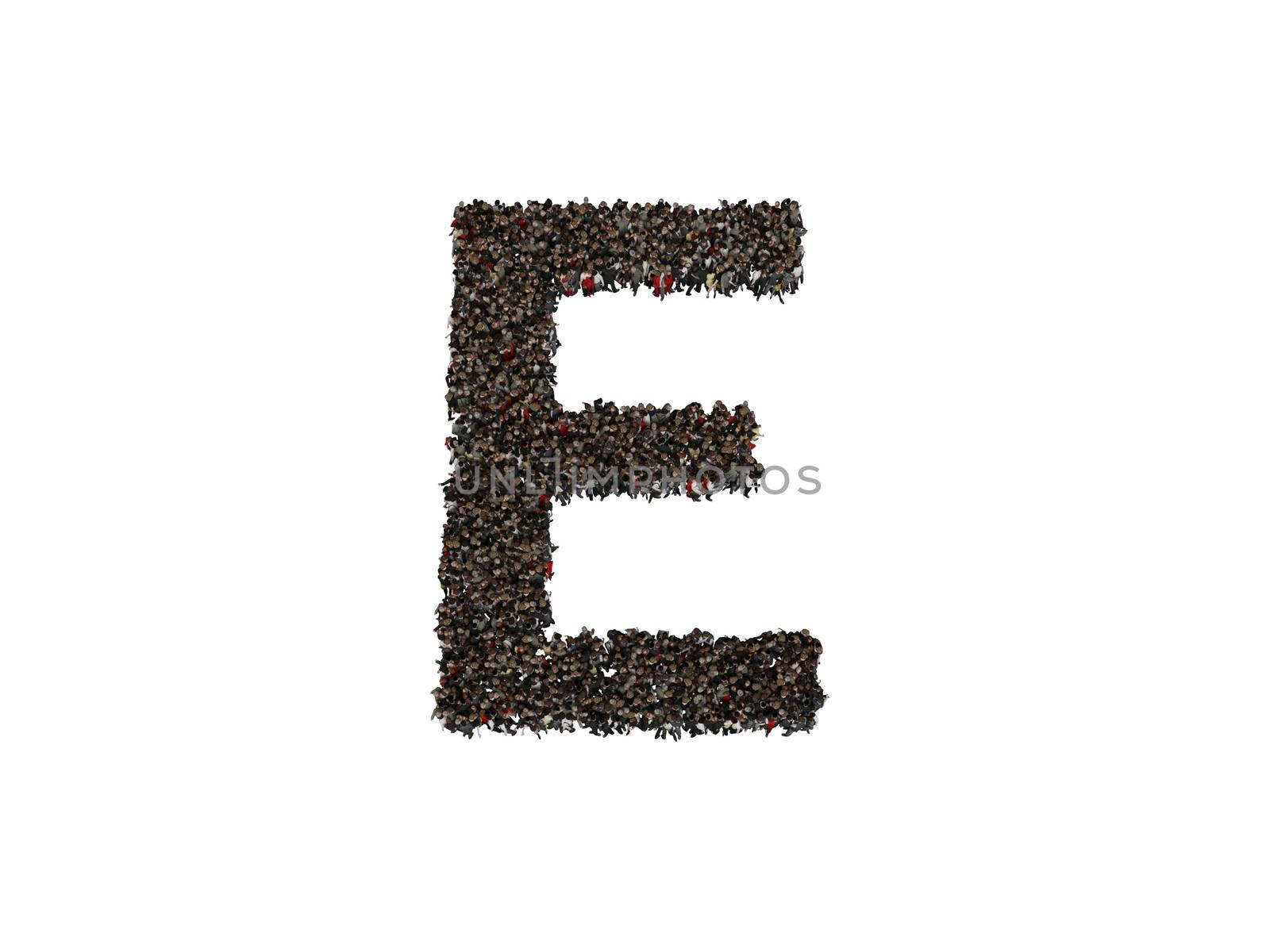 3d characters forming the letter E isolated on a white background seen from above