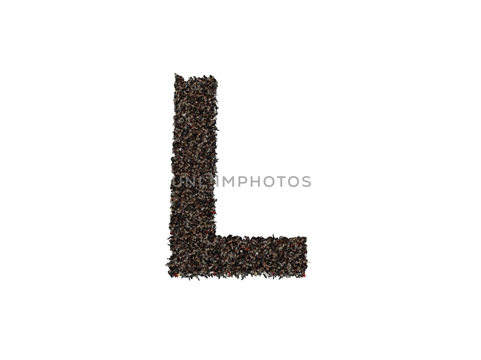 3d characters forming the letter L isolated on a white background seen from above