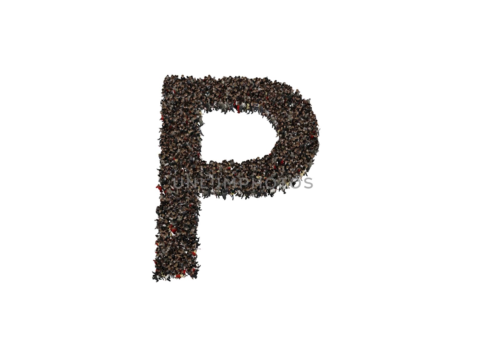 3d characters forming the letter P isolated on a white background seen from above