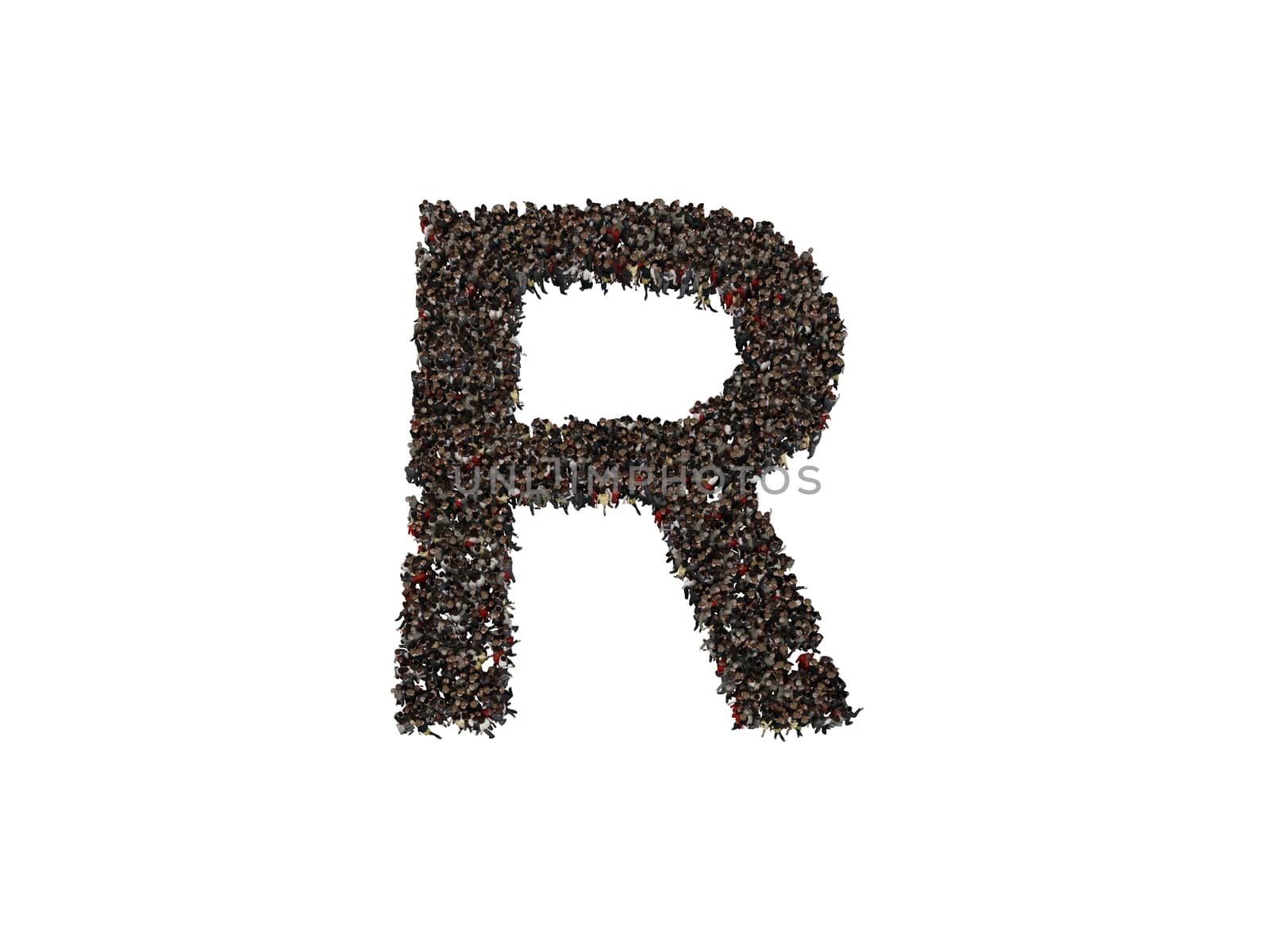 3d characters forming the letter R isolated on a white background seen from above