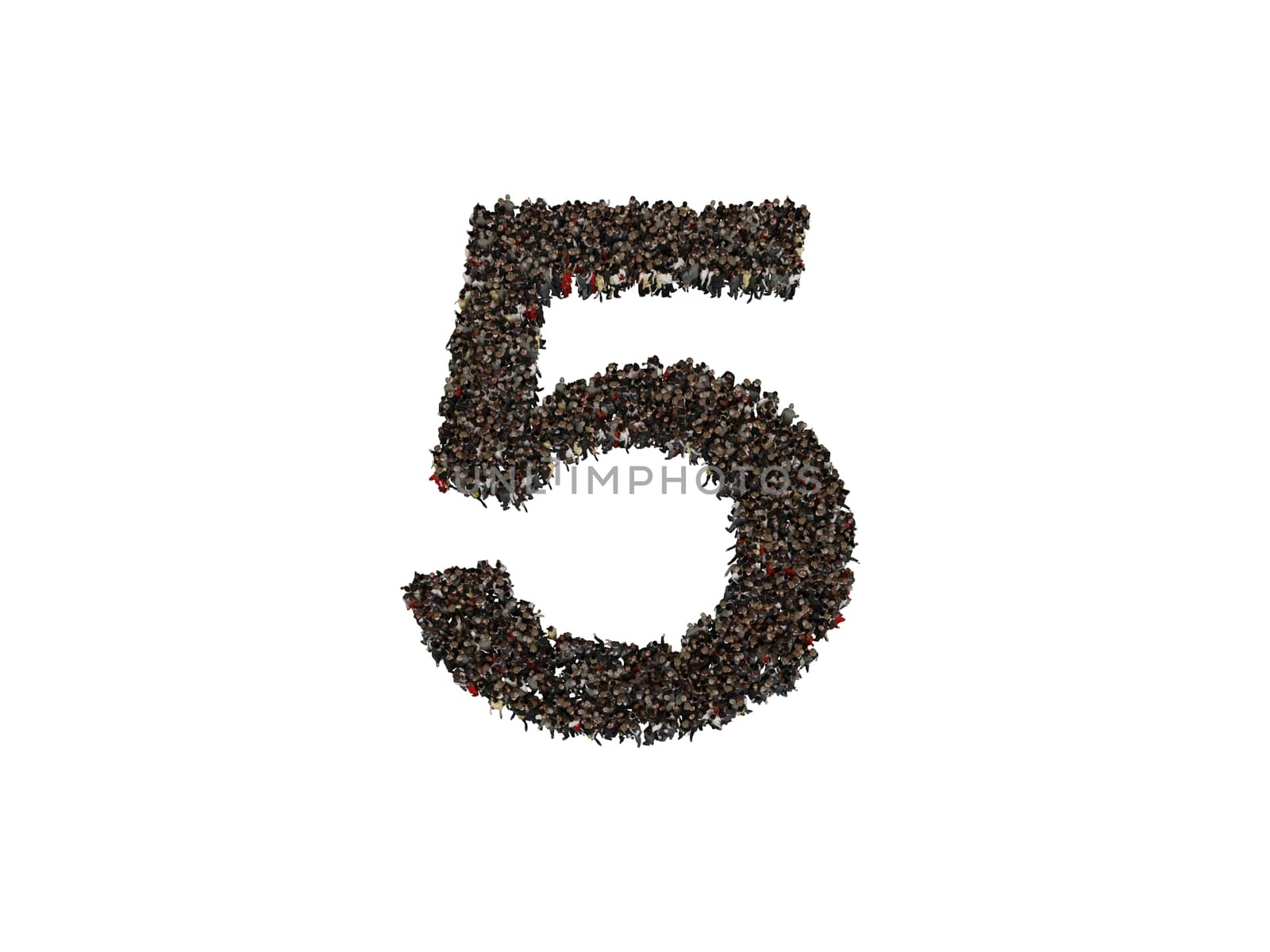 3d characters forming the Number five isolated on a white background seen from above