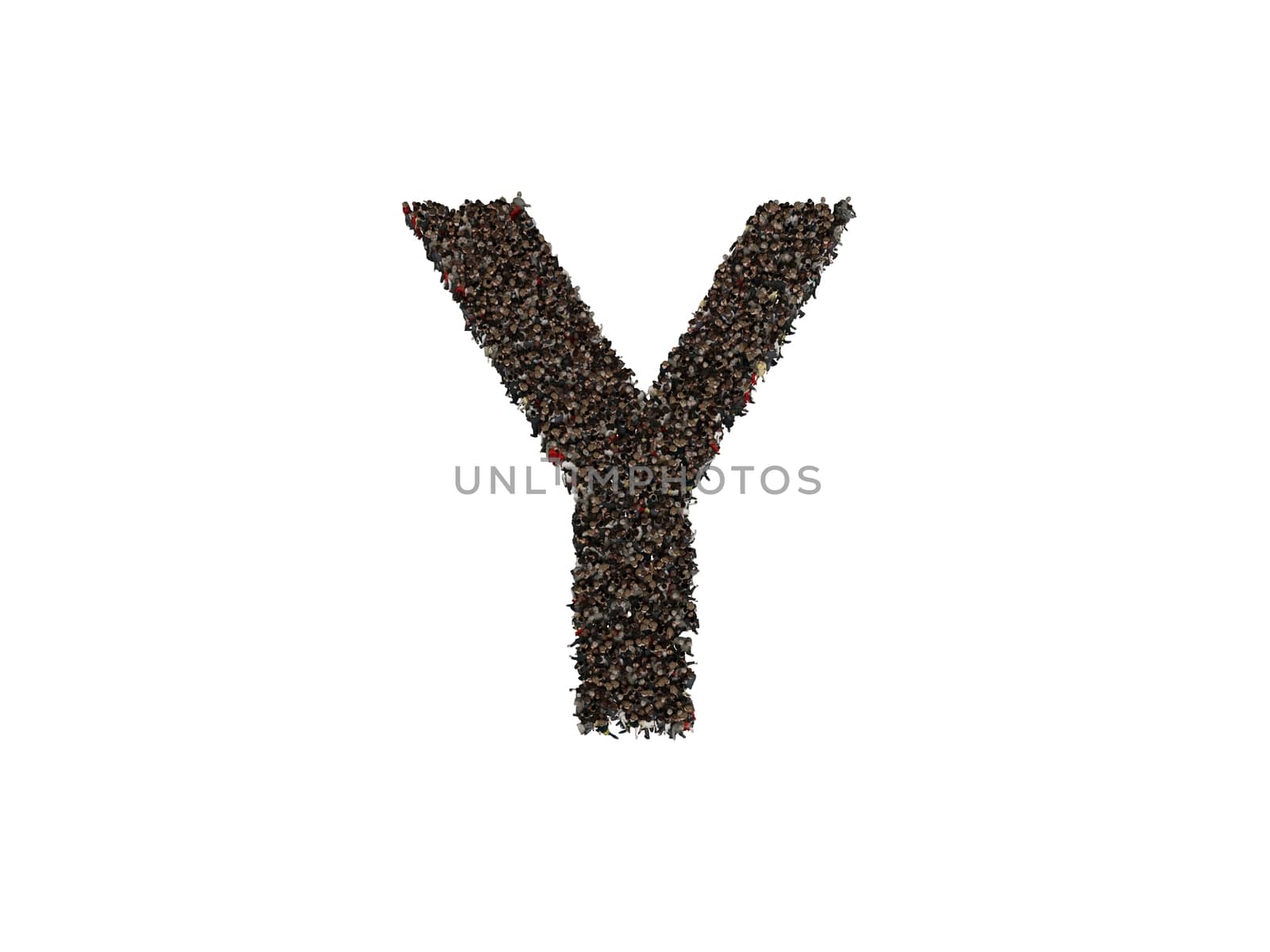 3d characters forming the letter Y isolated on a white background seen from above