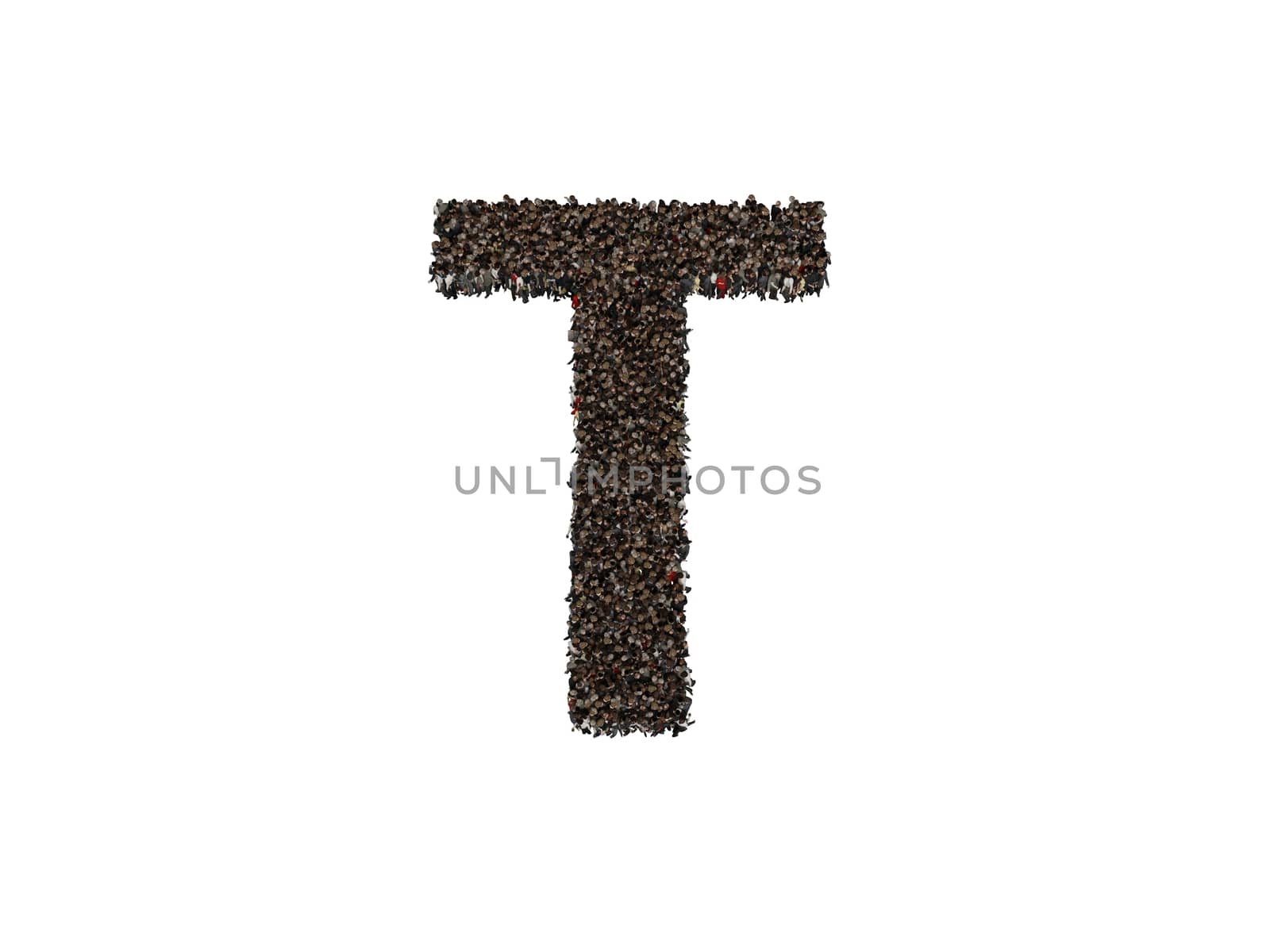 3d characters forming the letter A isolated on a white background seen from above