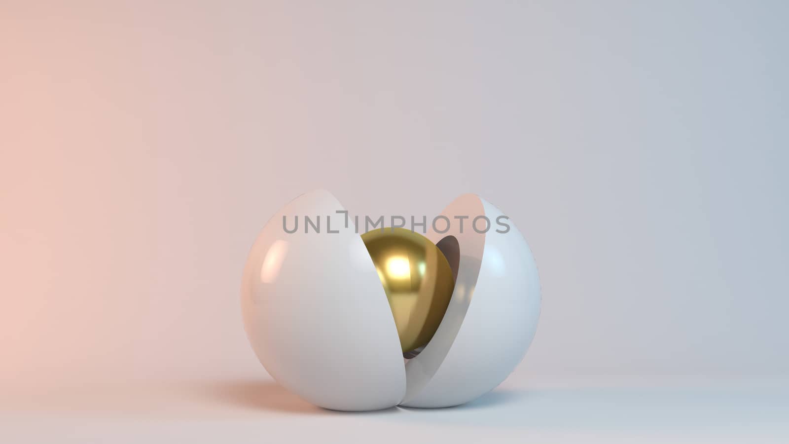 Business concept illustration, a 3d golden sphere is born from another sphere