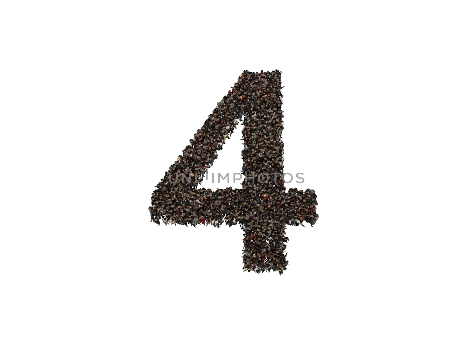 3d characters forming the Number four isolated on a white background seen from above