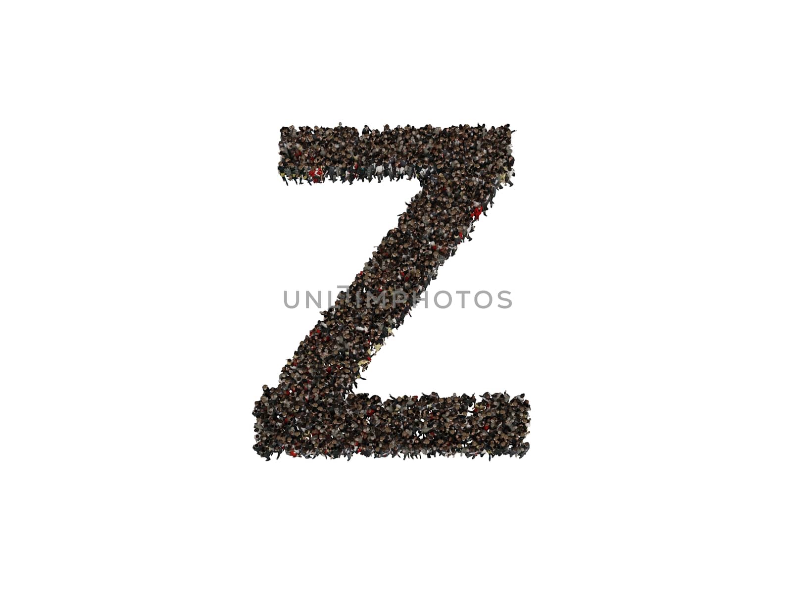3d characters forming the letter Z isolated on a white background seen from above