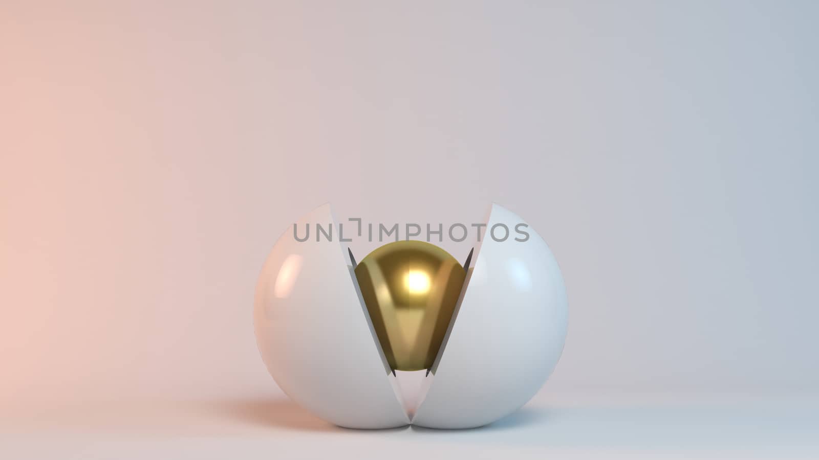 Business concept illustration, a 3d golden sphere is born from another sphere