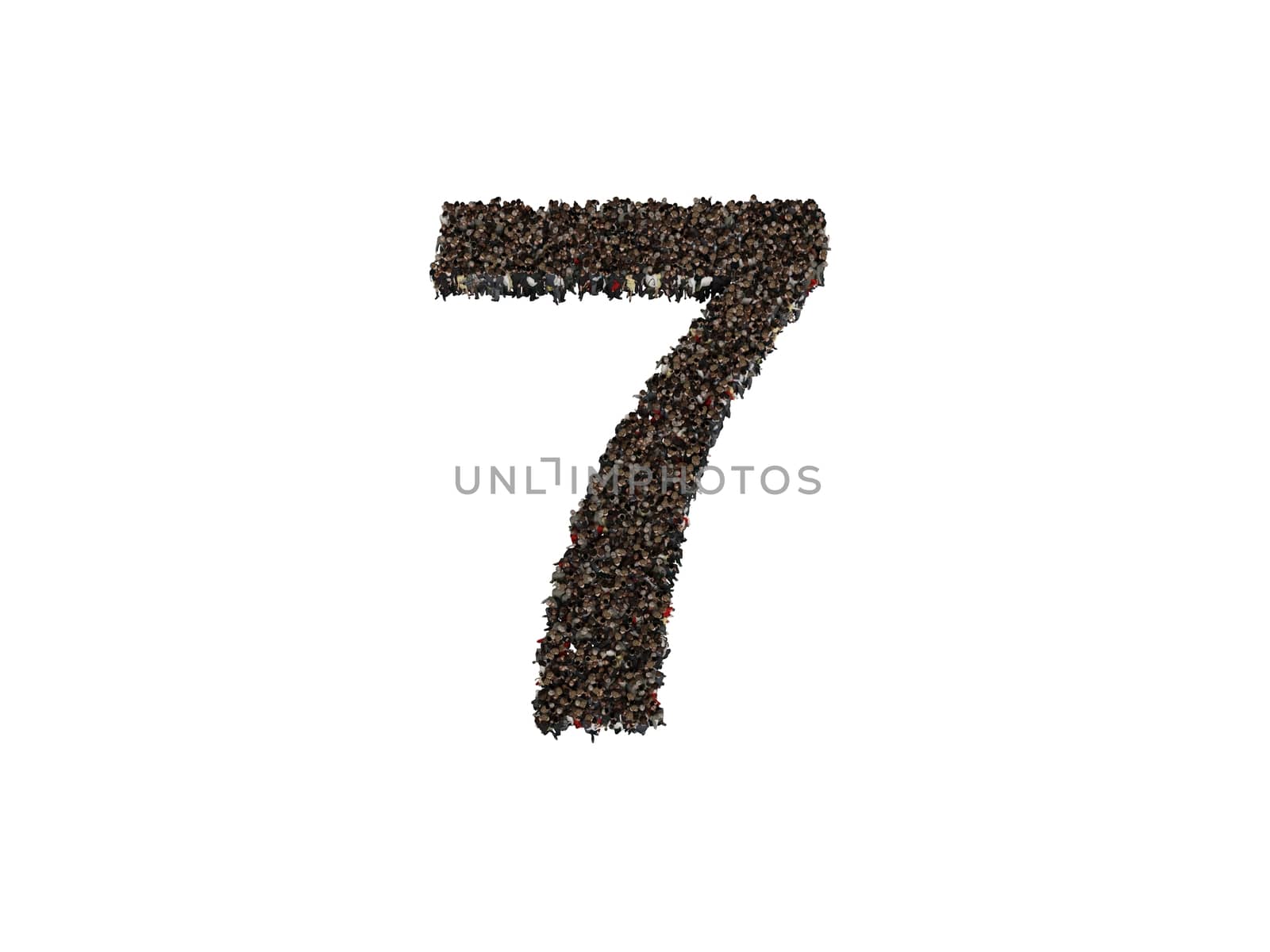 3d characters forming the Number seven isolated on a white background seen from above