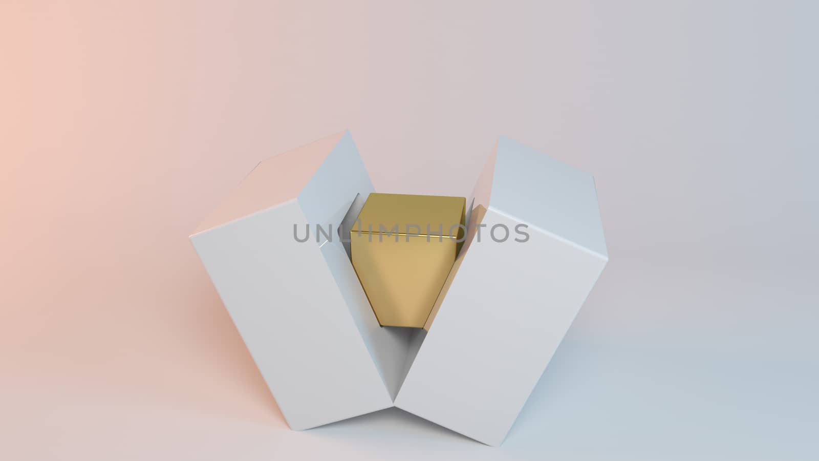 Business concept illustration, a 3d golden cube is born from another bigger cube