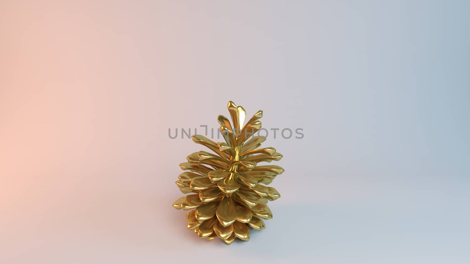 Golden 3D object (Pine) inside a white reflected stage with high render quality to be used as a logo, medal, symbol, shape, emblem, icon, business, geometric, label or any other use