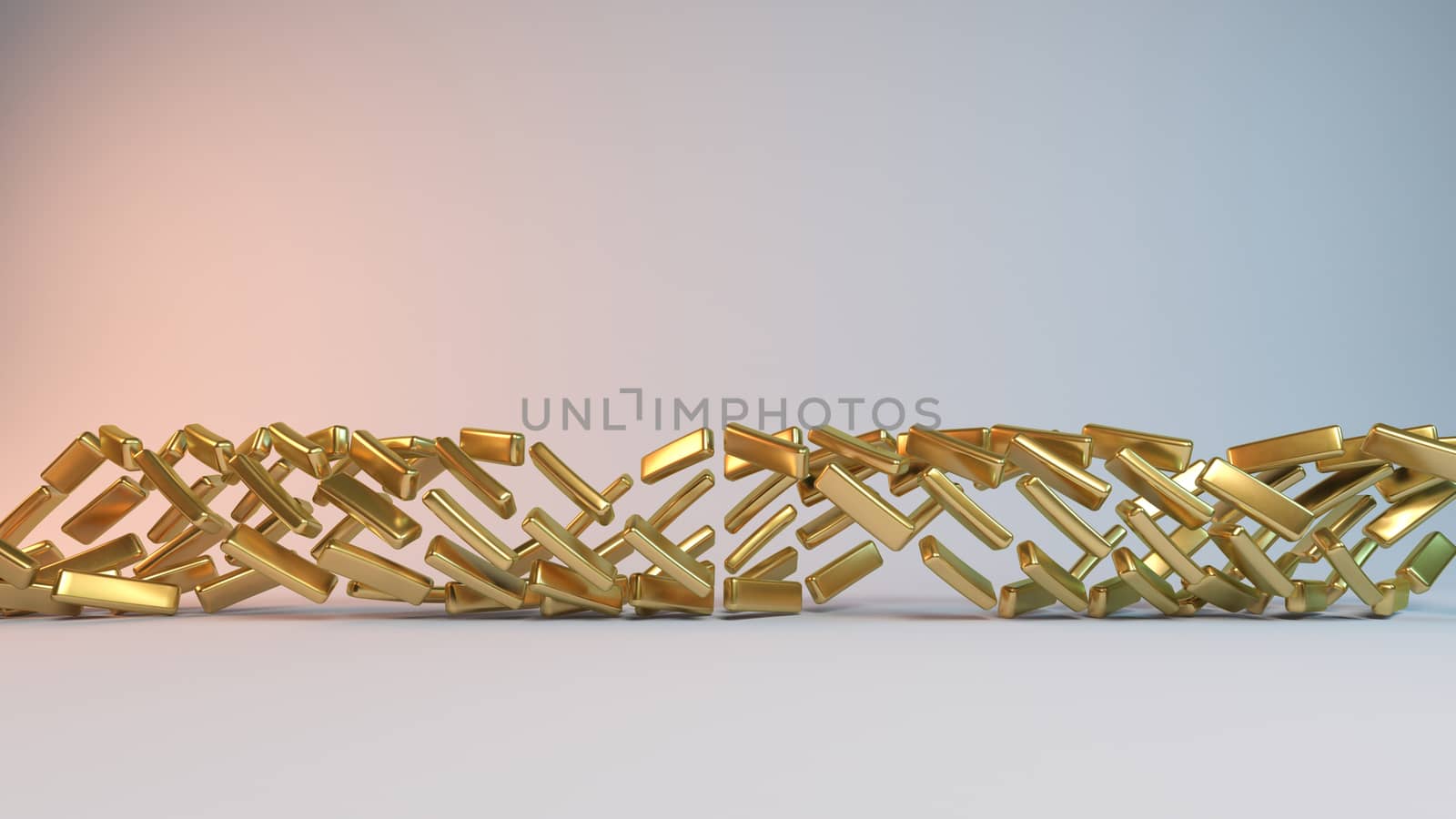 Golden Abstract Background created from spiral cubes along spline