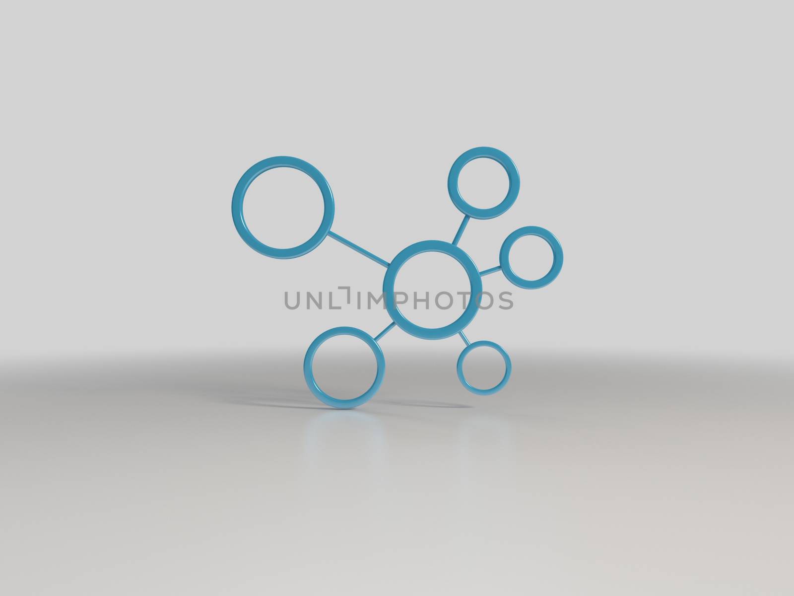 Abstract network with circles 3D in white stage
