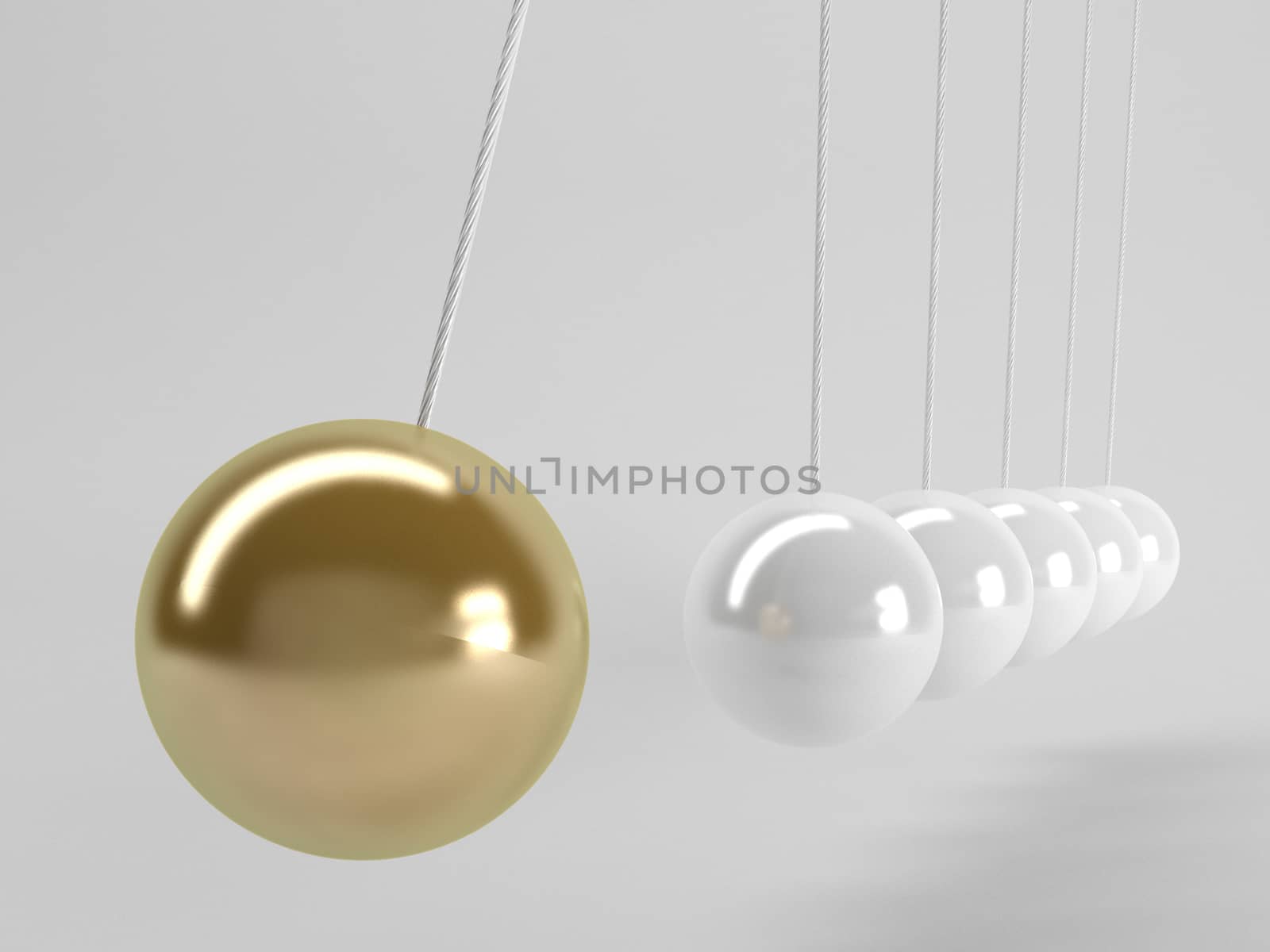 gray balls and the golden one, Newton's cradle, Business 3D Concept.