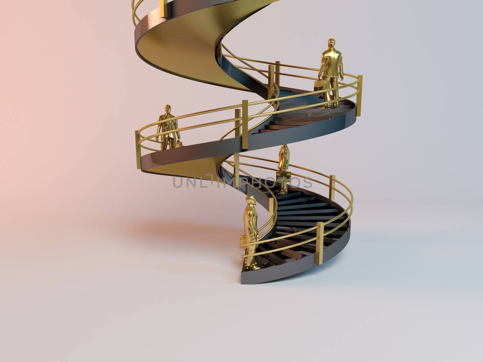 corporate 3D ladder with business men climbing to the top