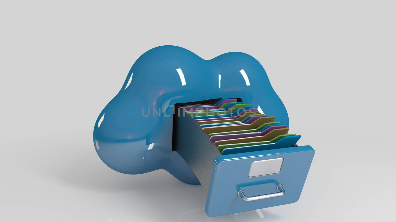 File storage in cloud. 3D computer icon on a white stage.