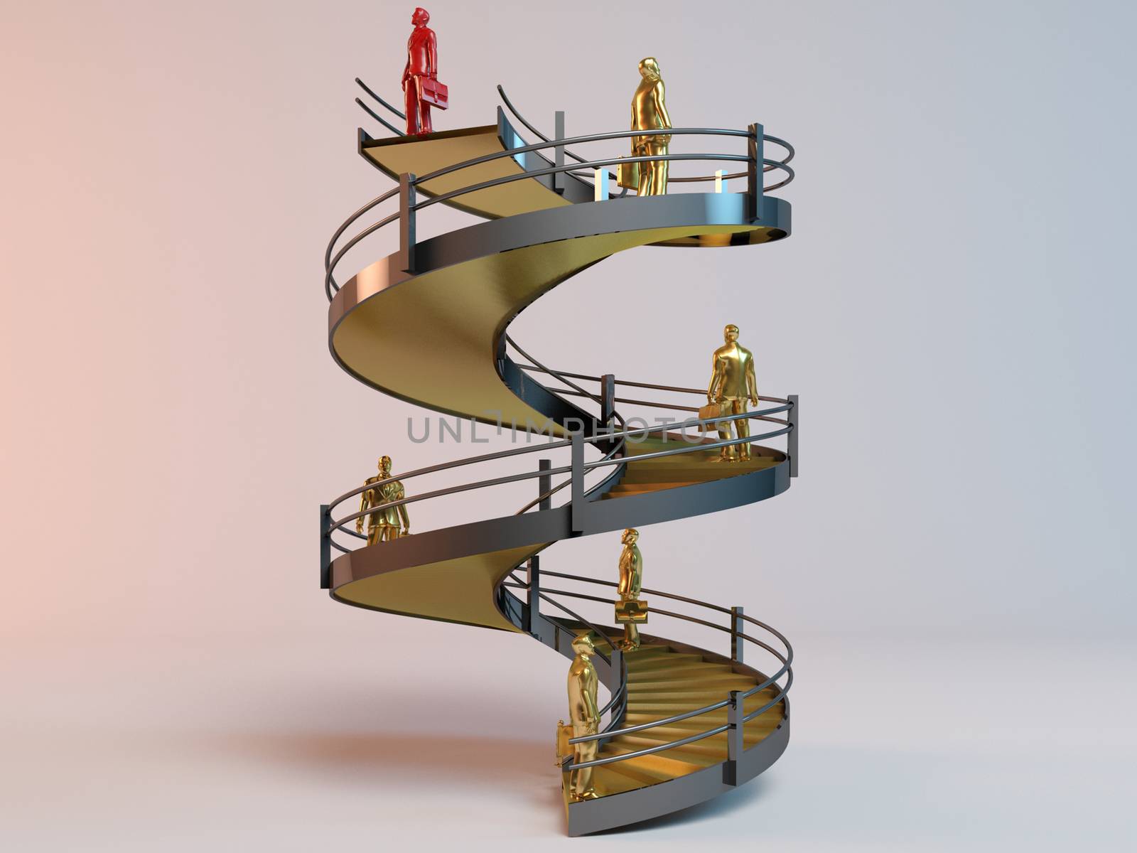 corporate 3D ladder with business men climbing to the top