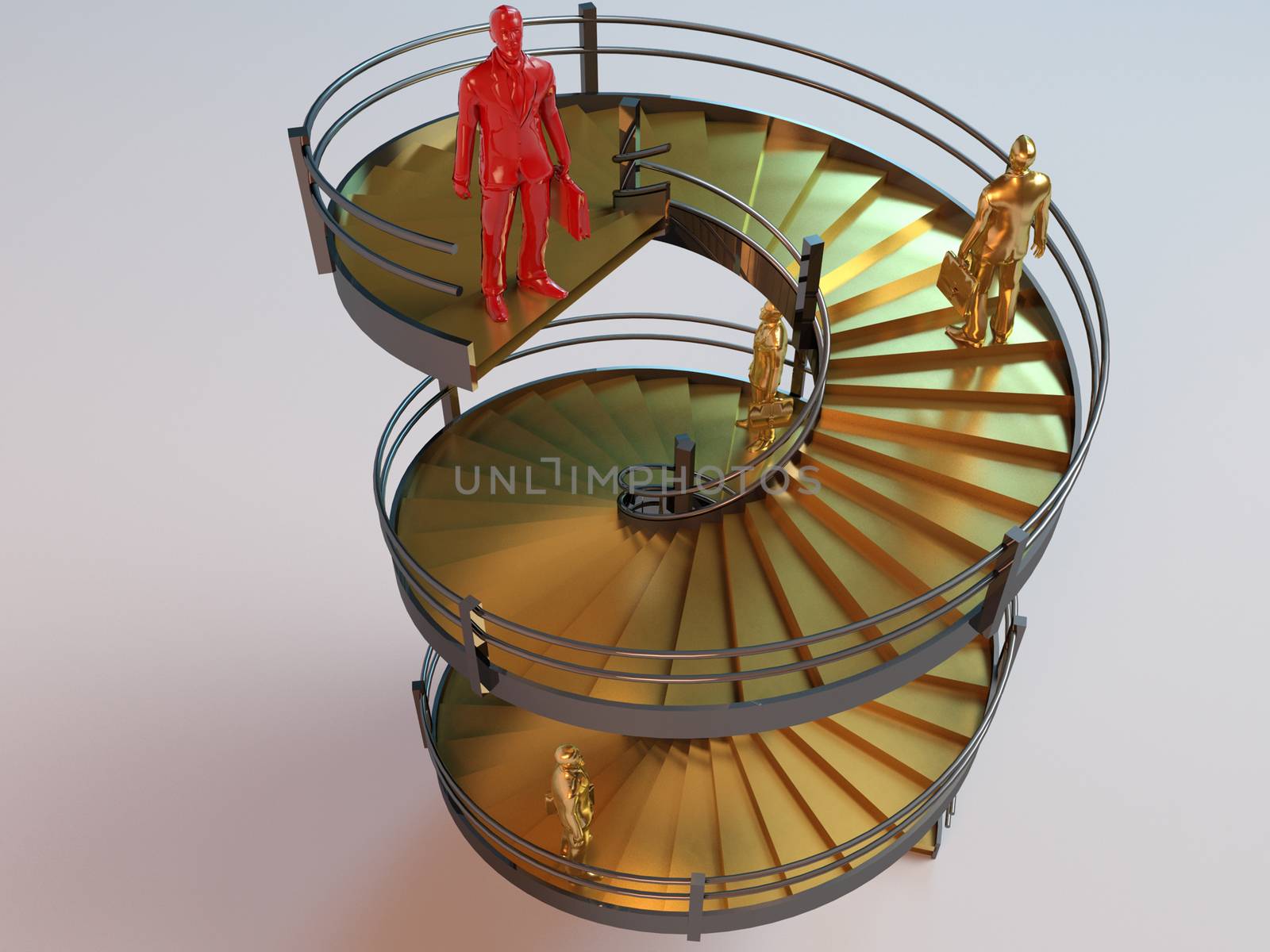 corporate 3D ladder with business men climbing to the top