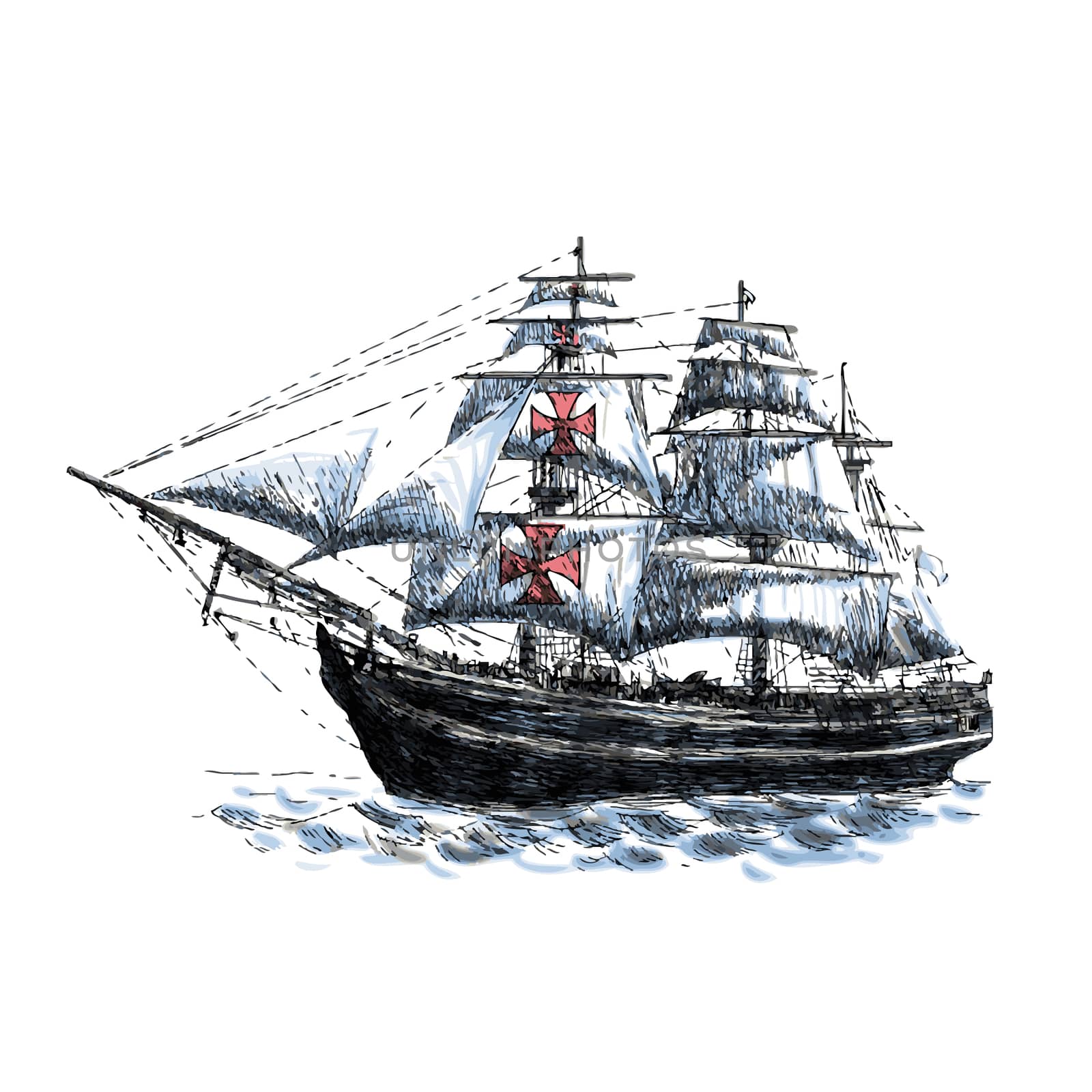 columbus ship hand drawn on white background