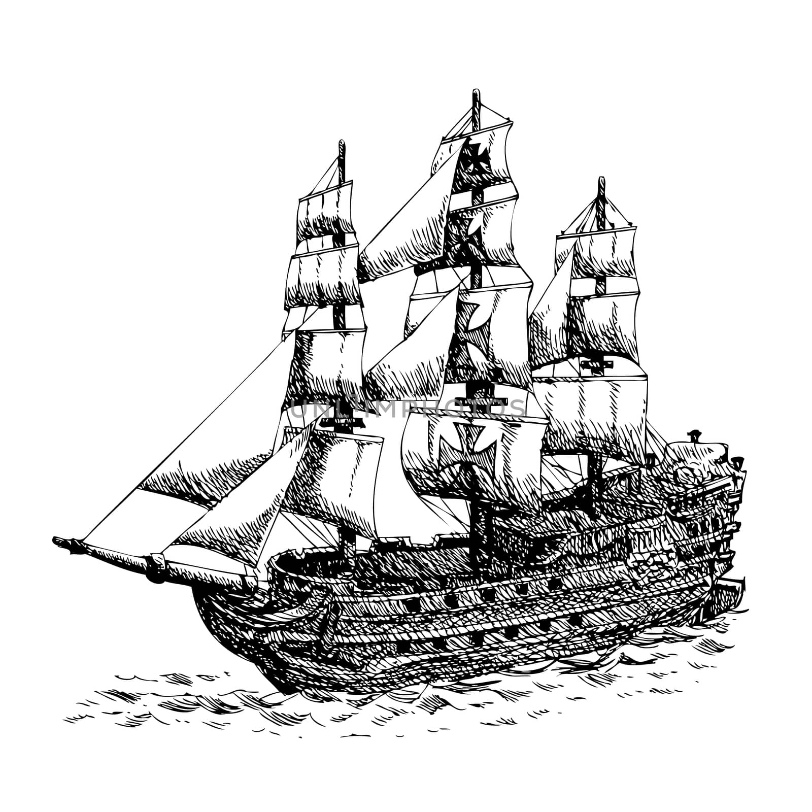 columbus ship hand drawn on white background