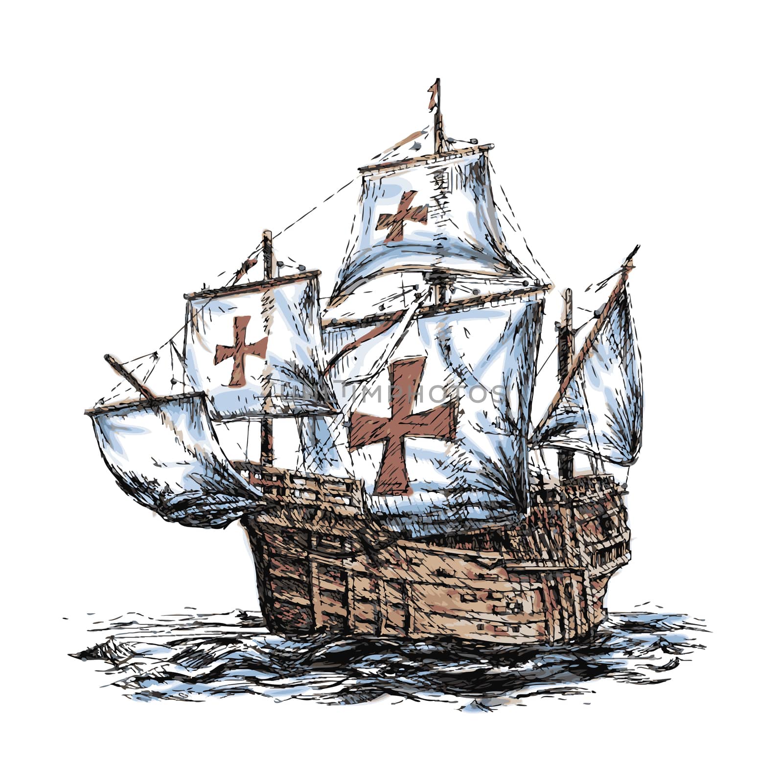 columbus ship hand drawn on white background