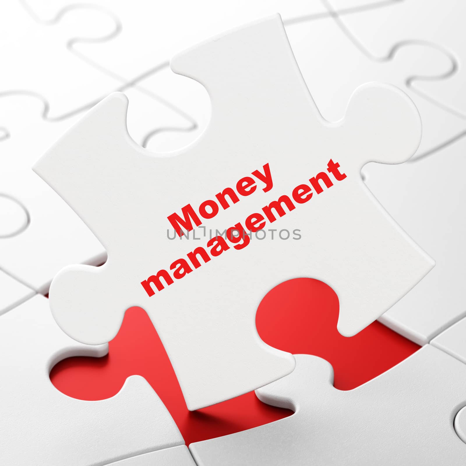 Money concept: Money Management on White puzzle pieces background, 3d render