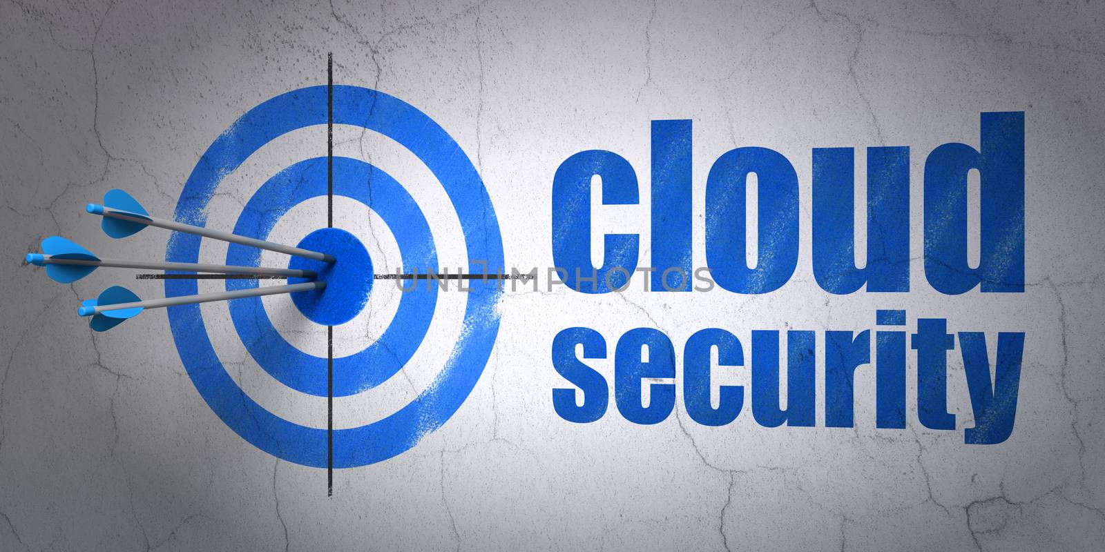 Success privacy concept: arrows hitting the center of target, Blue Cloud Security on wall background