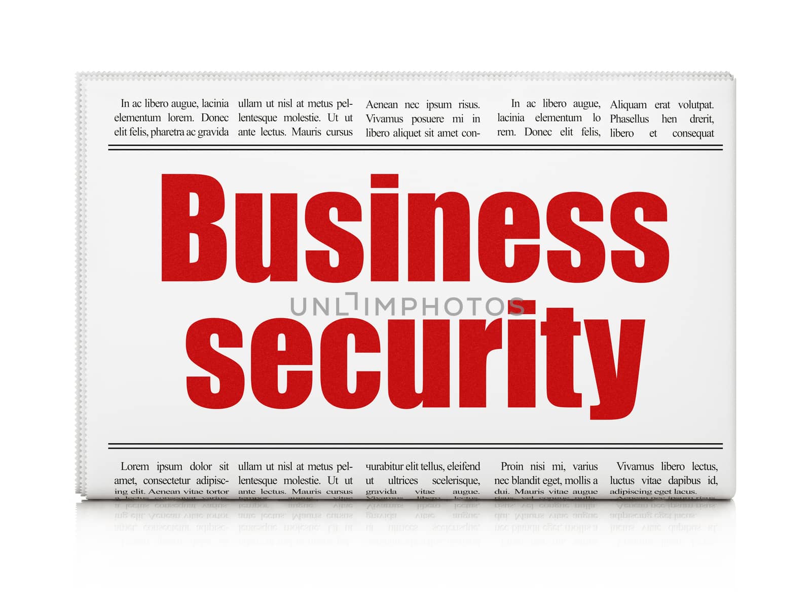 Privacy concept: newspaper headline Business Security on White background, 3d render