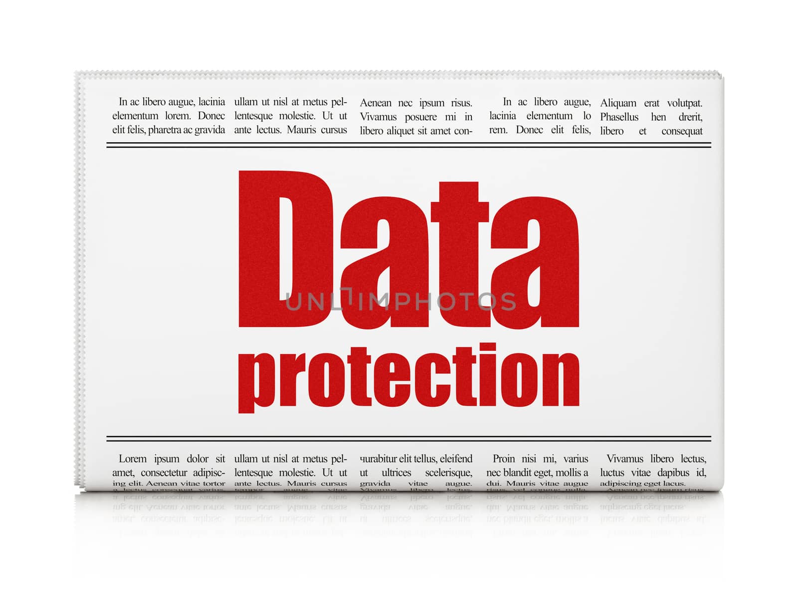 Security concept: newspaper headline Data Protection on White background, 3d render