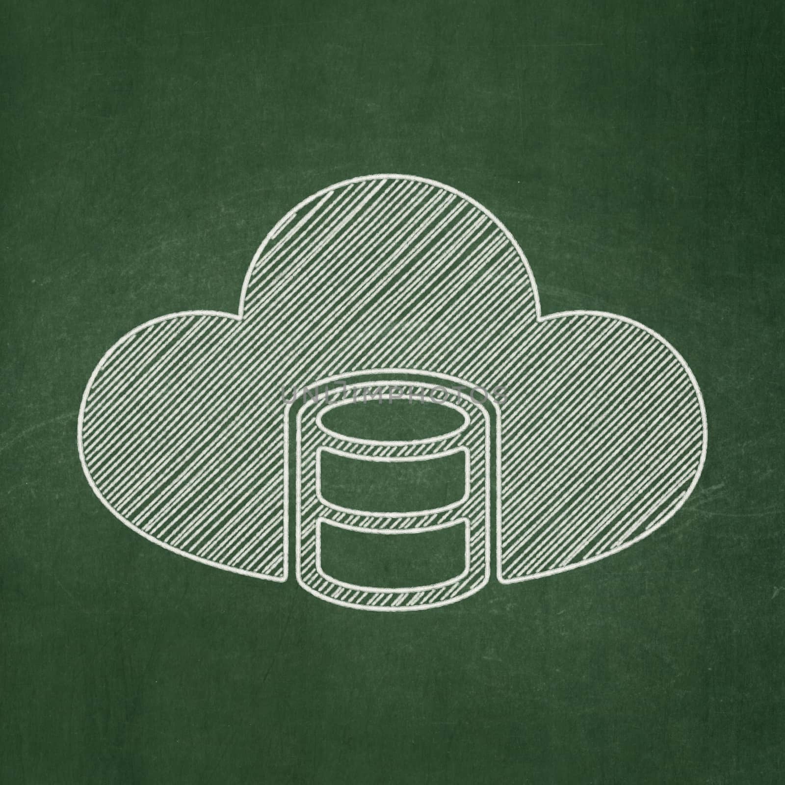 Cloud computing concept: Database With Cloud icon on Green chalkboard background