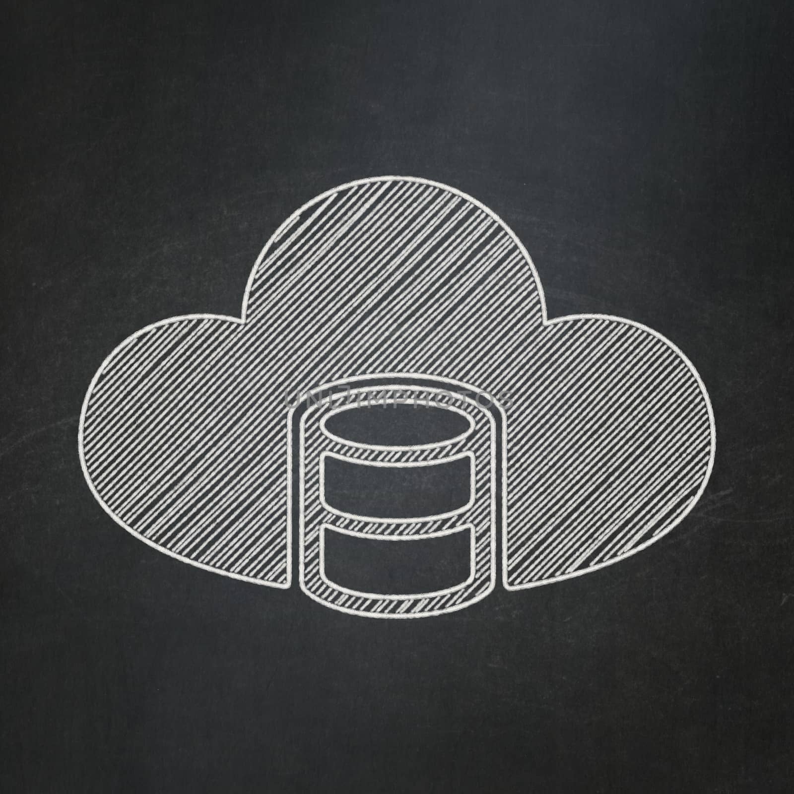 Cloud computing concept: Database With Cloud on chalkboard background by maxkabakov