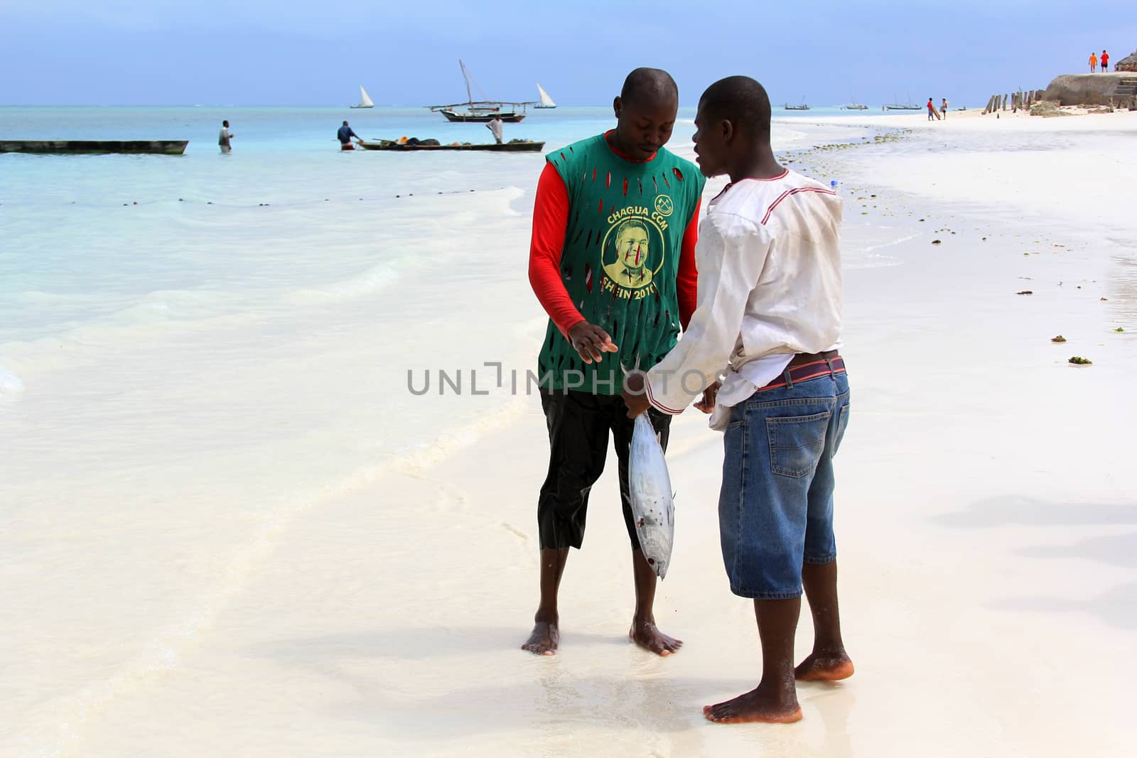 Zanzibar, Tanzania - January 7, 2016: Traditional fish market on the beach in Nungwi. Zanzibar