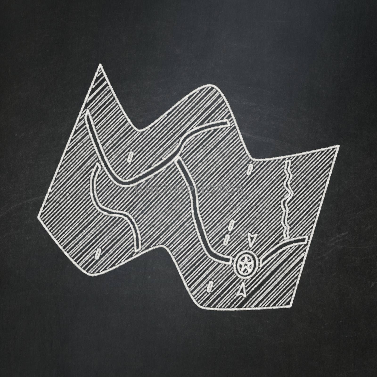 Tourism concept: Map icon on Black chalkboard background