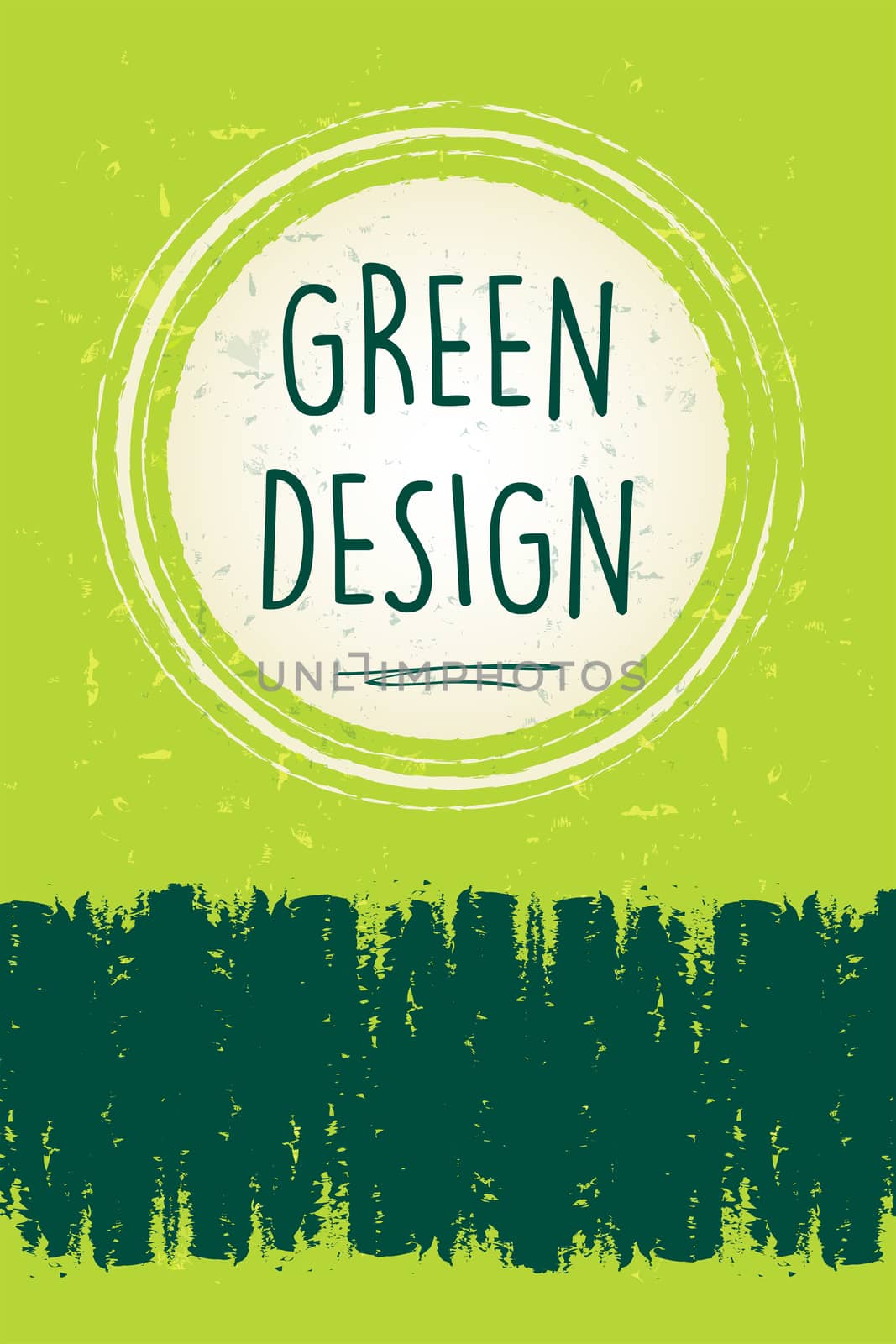 green design text in circle with rings over green old paper background