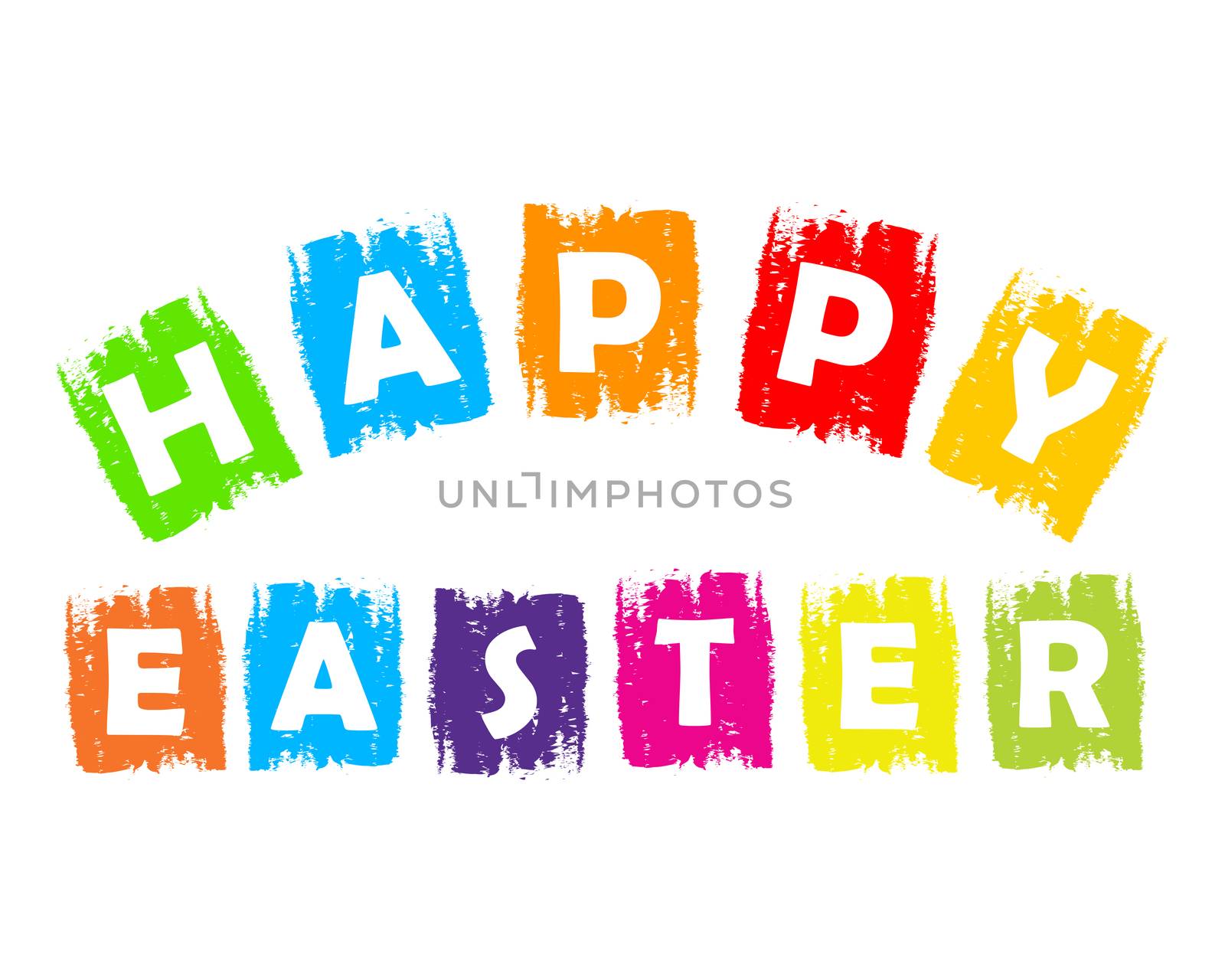 Happy Easter text in colorful drawn labels, holiday seasonal concept, flat design banners