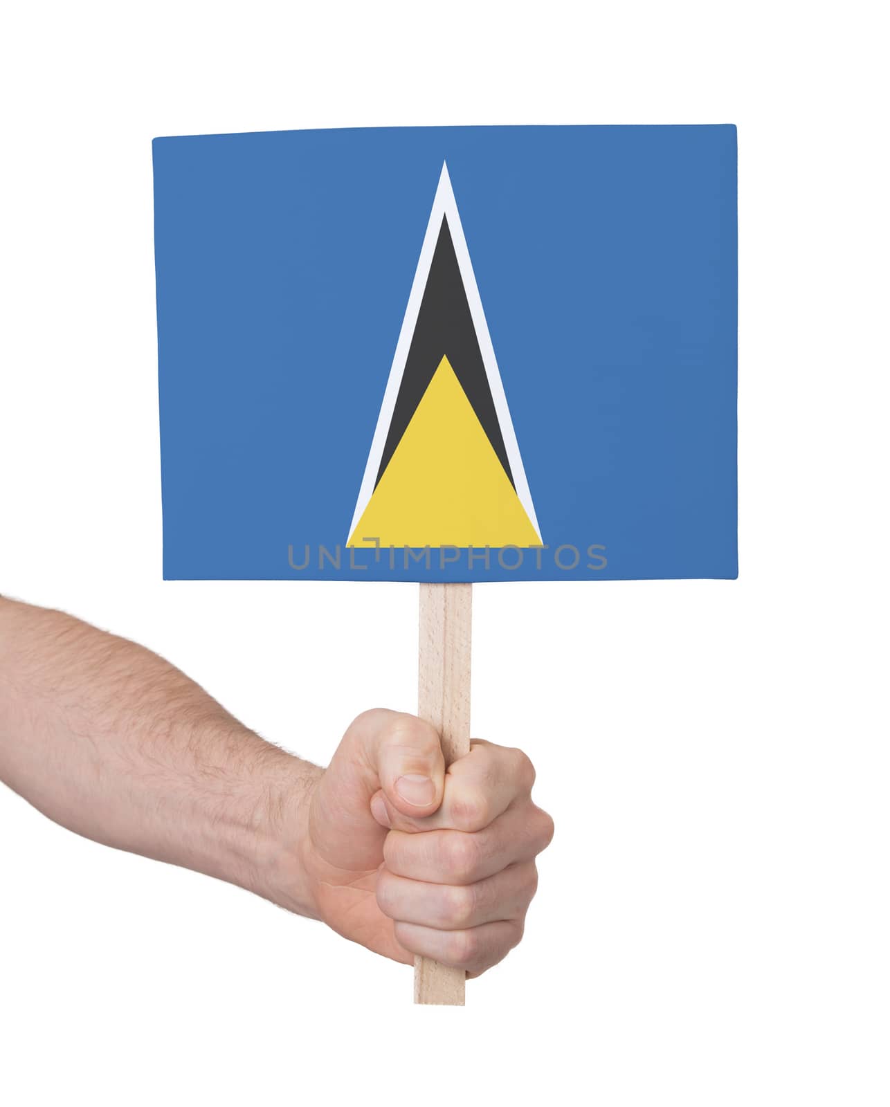 Hand holding small card - Flag of Saint Lucia by michaklootwijk