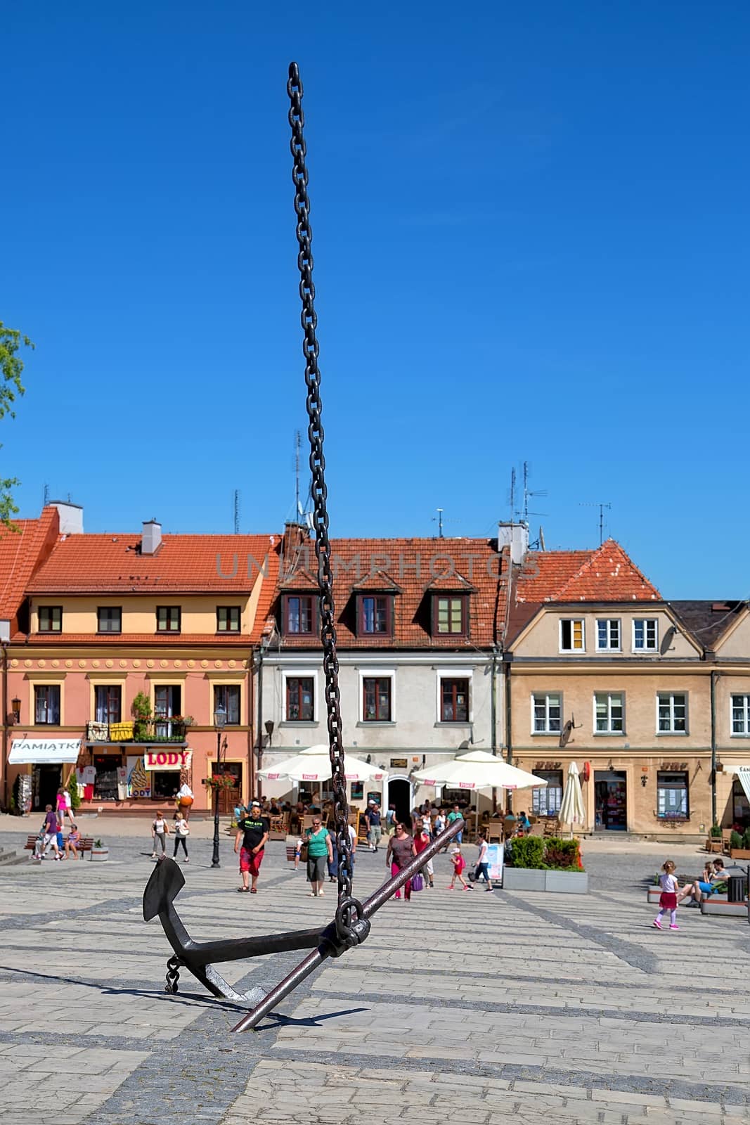 SANDOMIERZ - JUNE 05: Sculpture Anchor heaven in the Old Town of Sandomierz on June 05, 2015 in Sandomierz, Poland