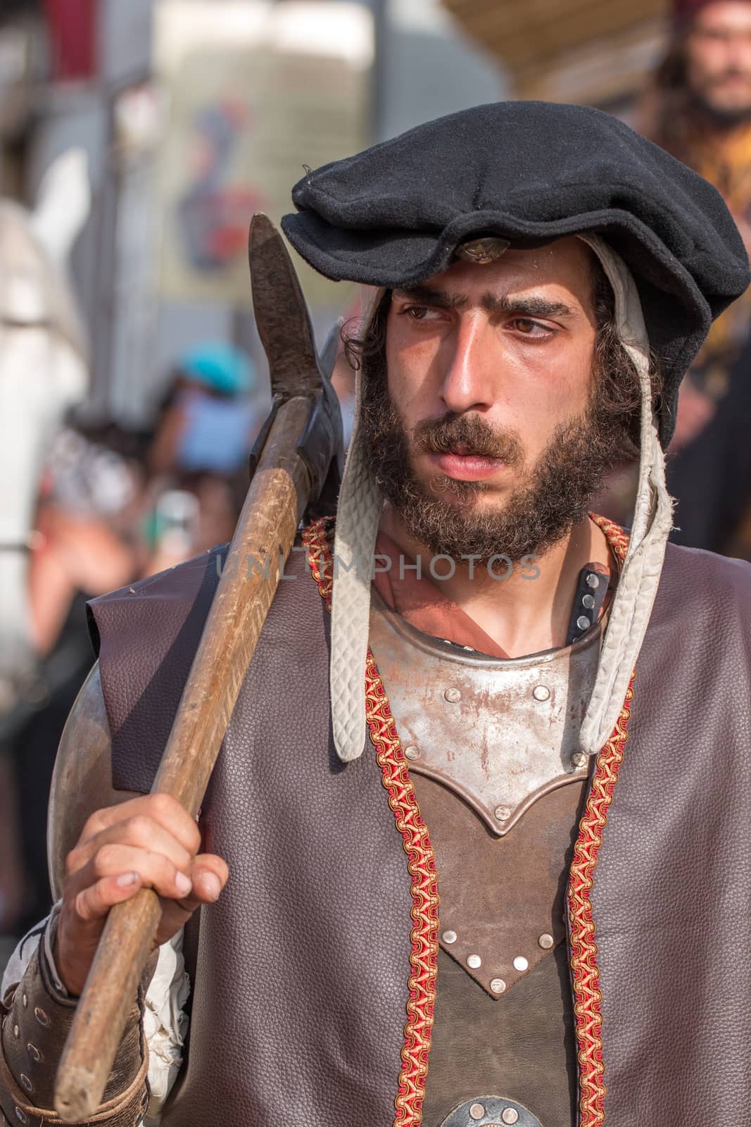 CASTRO MARIM, PORTUGAL - AUGUST 30: View of people, characters, mood, colors and street performers at the popular medieval fair held in Castro Marim village, Portugal on august.